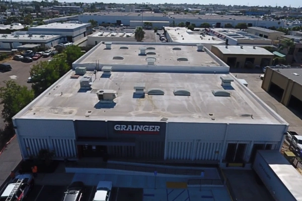 San Diego commercial roofing work on warehouse roof with durable single-ply materials